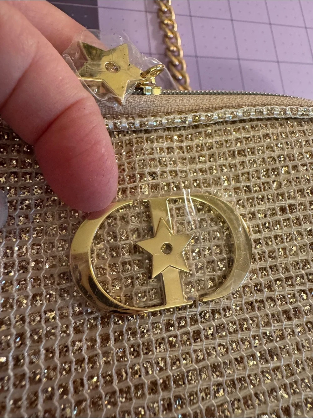 Christian Dior Beauty Gold Sparkle Bag